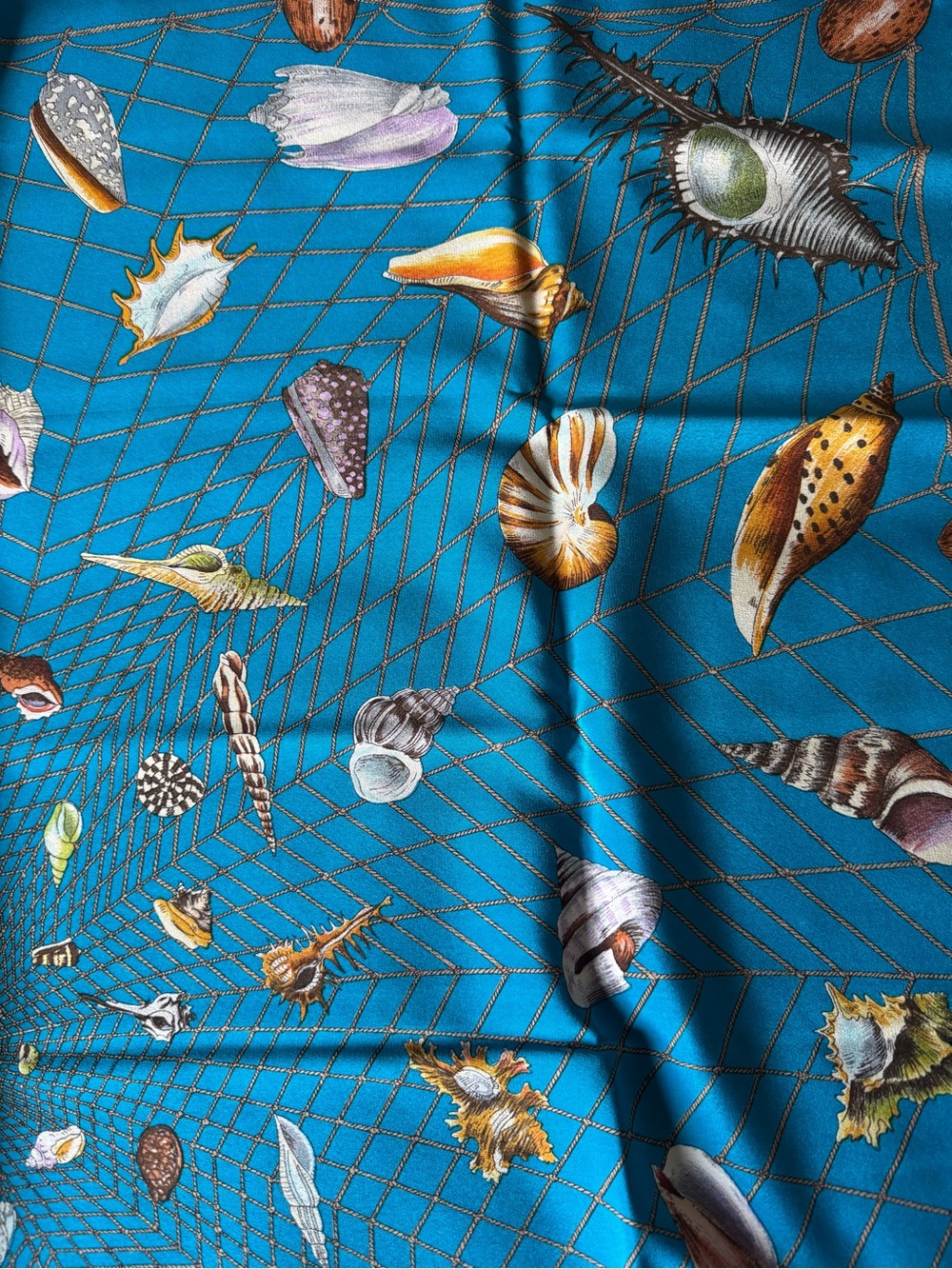 Vintage Gucci Conchiglie Marine Seashell Scarf 34” Turquoise w/ Original Box